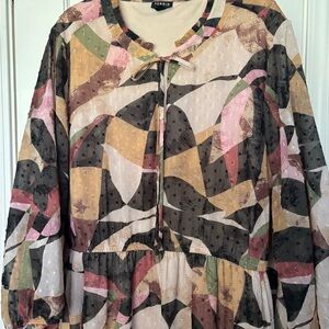 Torrid Abstract Multicolor Dress with Tie Neck